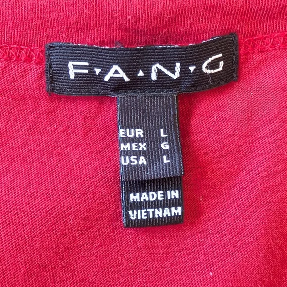 FANG Red Short Sleeve Metallic Tunic with Tie Neck Short Puff Sleeves BOHO Vamp - Picture 7 of 10